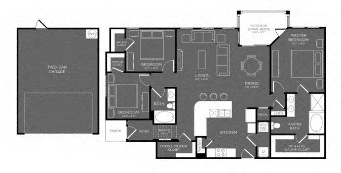 Three Bed Two Bath Floor Plan at Mansions Woodland, Conroe, 77384